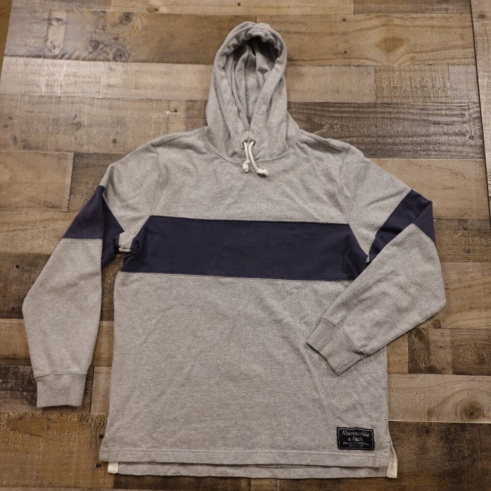 Abercrombie‎ & Fitch Rugby Cloth Hoodie Men’s XL Heather Gray And Navy